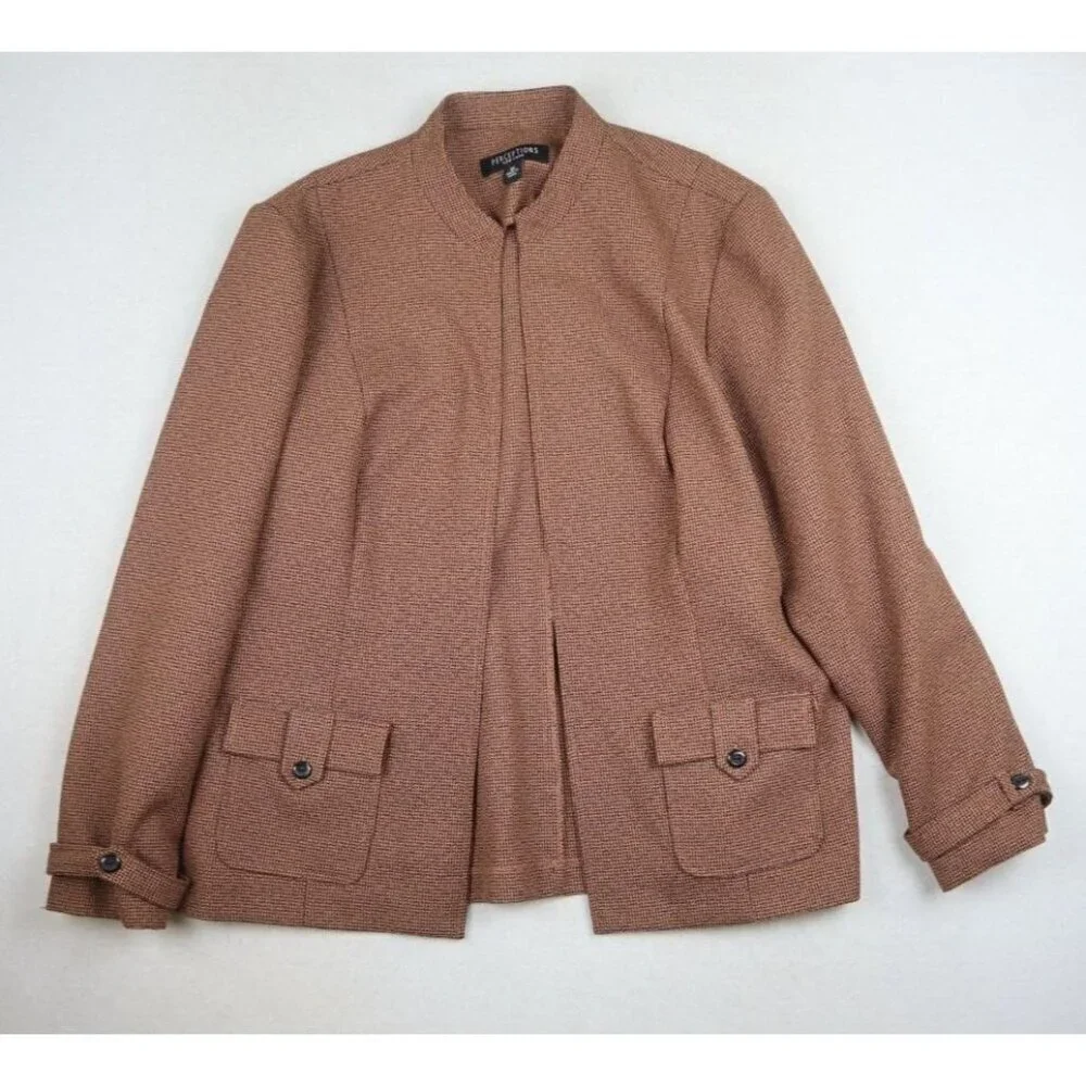PERCEPTIONS - WMOEN'S BROWN PLAID UNLINED BLAZER SUIT JACKET - SIZE 16 - Picture 2 of 5